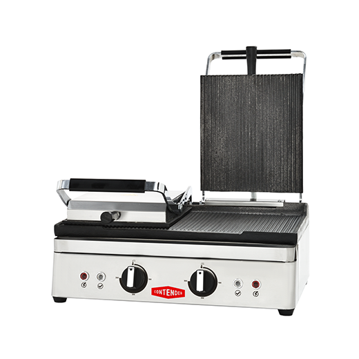 Contender Double Panini Press - Ribbed Top, Flat Base
