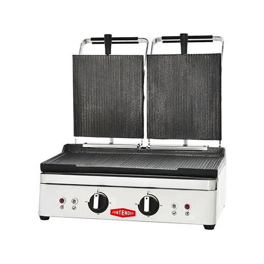 Contender Double Panini Press - Ribbed Top, Flat Base