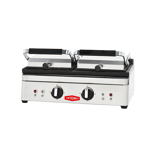 Contender Double Panini Press - Ribbed Top, Flat Base