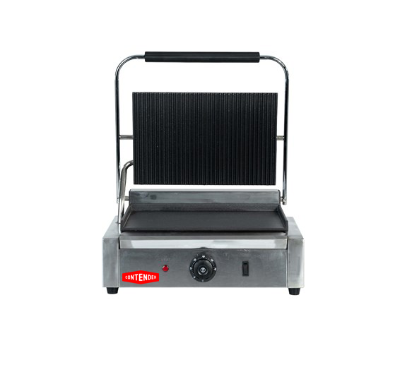 Contender 395mm Single Panini Press (Ribbed Top & Flat Base) – Versatile Grilling & Fast Service