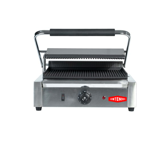 Contender 395mm Single Panini Press (Ribbed Top & Bottom Plates) – Heavy Duty Grilling & Fast Service