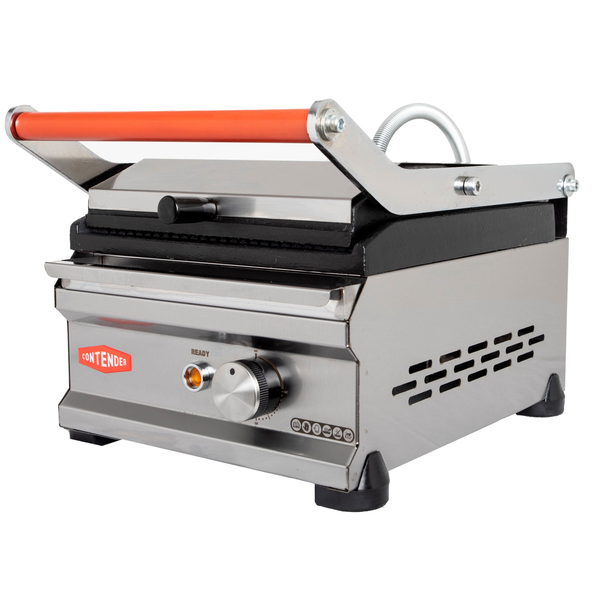 Contender 395mm Single Panini Press (Ribbed Top & Bottom Plates) – All-Over Grill Marks & Fast Service