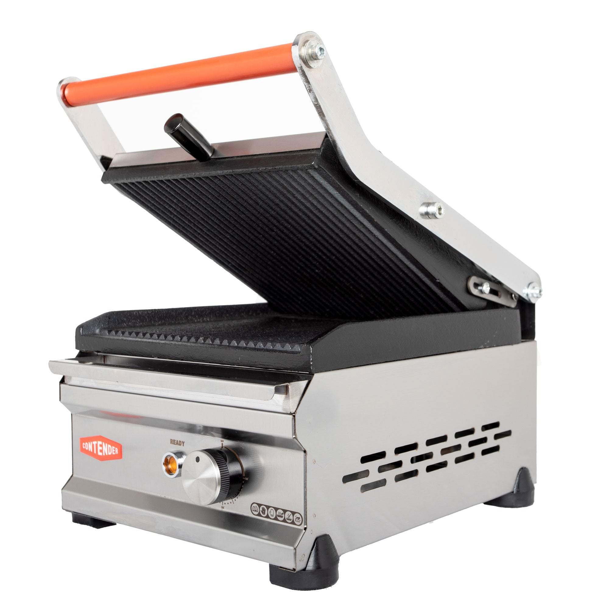 Contender 395mm Single Panini Press (Ribbed Top & Bottom Plates) – All-Over Grill Marks & Fast Service