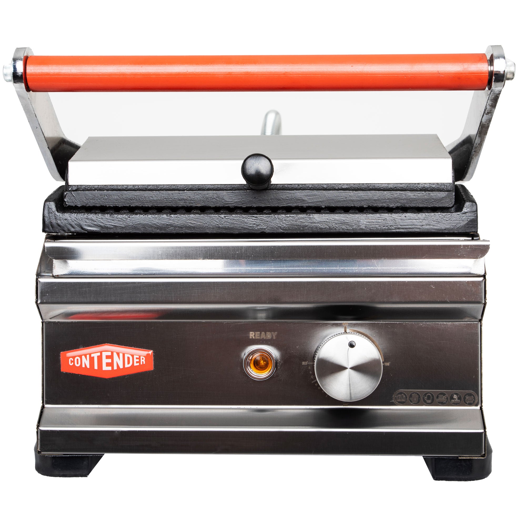 Contender 395mm Single Panini Press (Ribbed Top & Bottom Plates) – All-Over Grill Marks & Fast Service