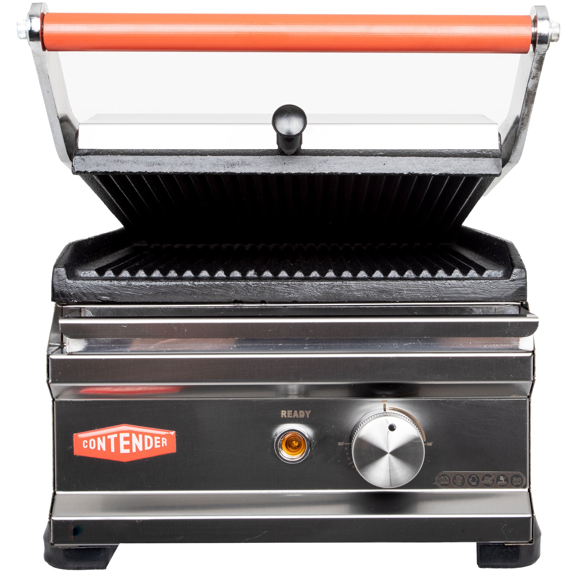 Contender 395mm Single Panini Press (Ribbed Top & Bottom Plates) – All-Over Grill Marks & Fast Service