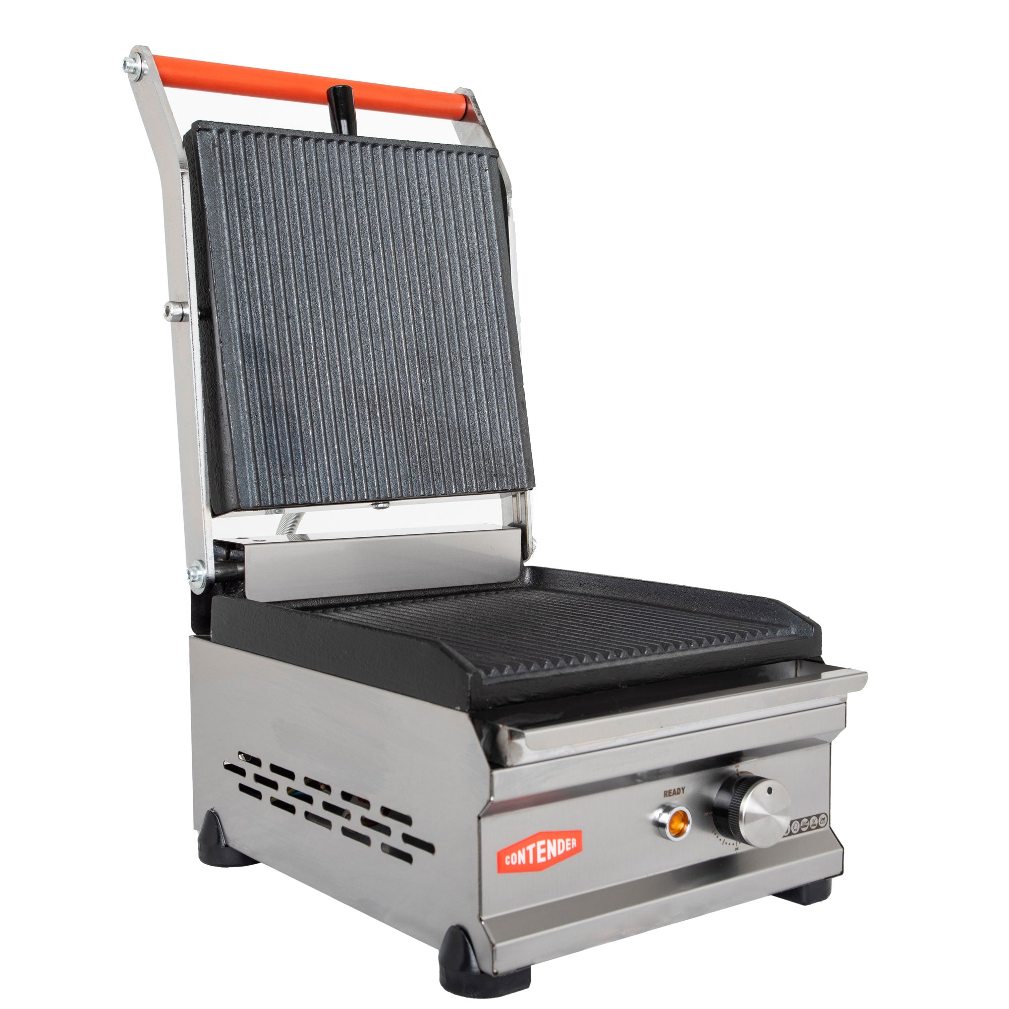 Contender 395mm Single Panini Press (Ribbed Top & Bottom Plates) – All-Over Grill Marks & Fast Service