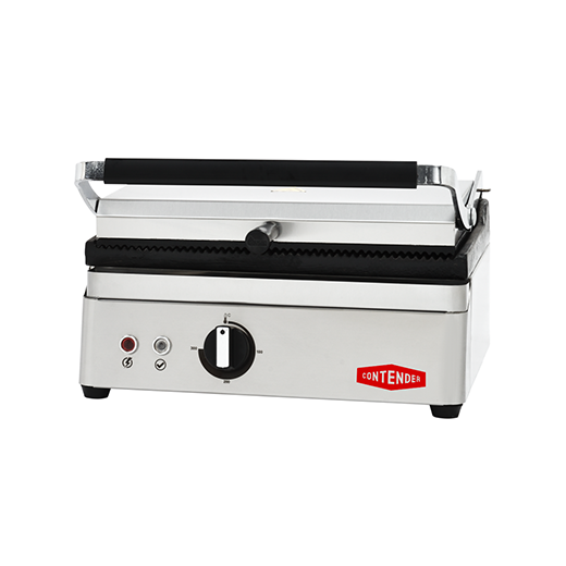 Contender Wide Panini Press - Ribbed Top, Flat Base