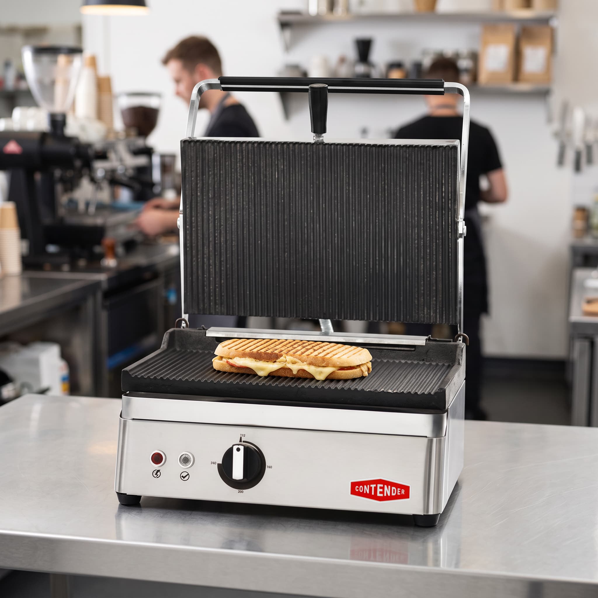 Contender 400mm Single Panini Press (Ribbed Top & Flat Base) – Perfect Grill Marks & Fast Service
