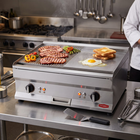 Contender 700mm Electric Griddle (Half Ribbed Plate) – Precise Heat Control & Dual-Surface Cooking