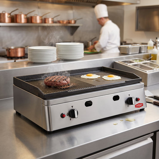 Contender 700mm Gas Griddle (Half Ribbed Plate) – Dual-Surface Cooking & Consistent Results