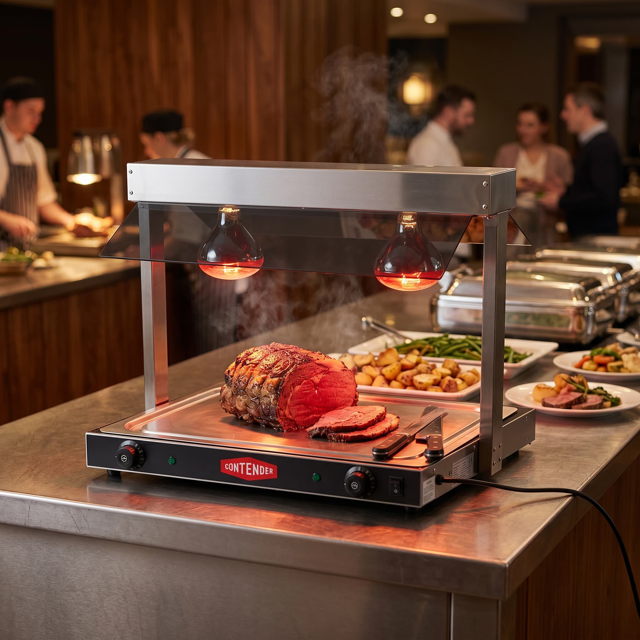 Contender Twin Lamp Heated Carvery Display – Ceramic Glass Base for Even Heat
