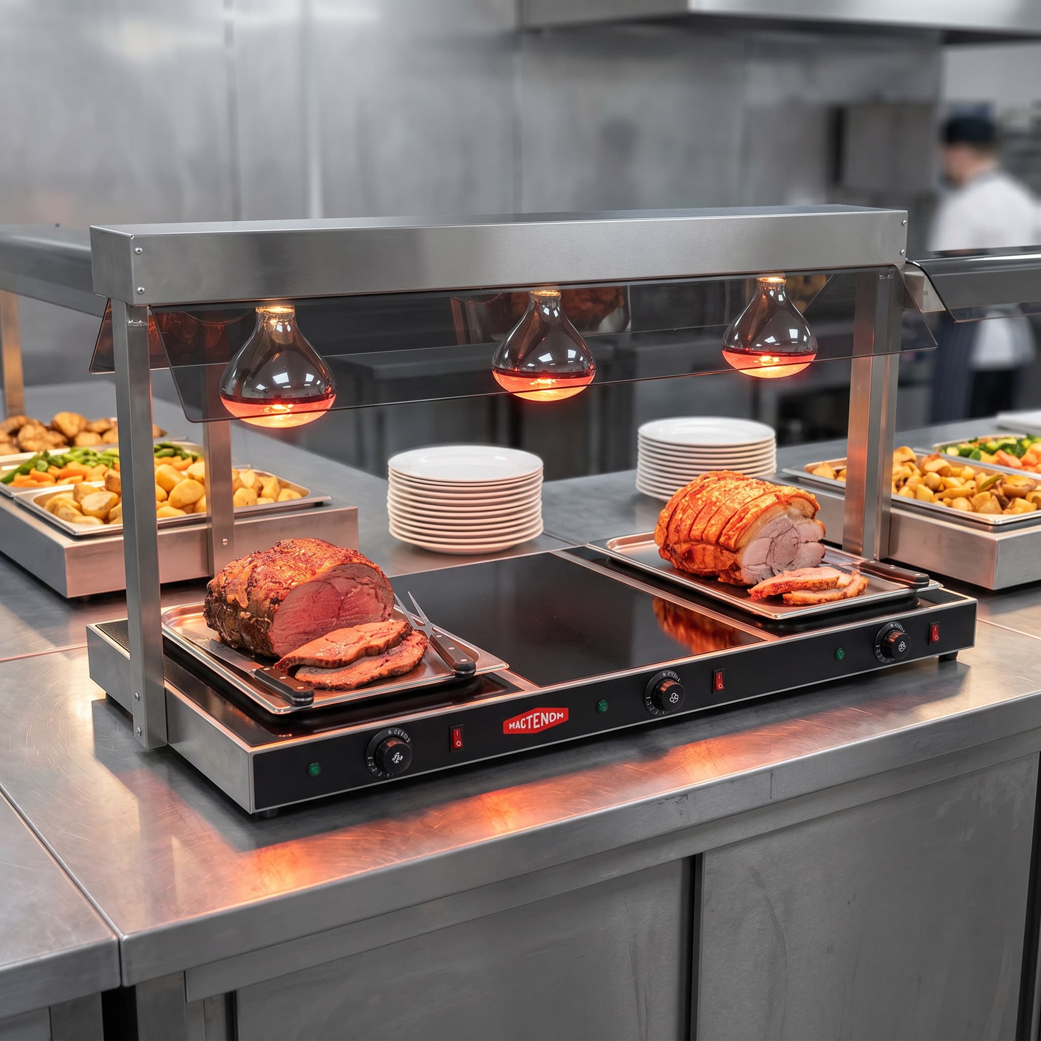 Contender Triple Lamp Heated Carvery Display – Ceramic Glass Base for Even Heat
