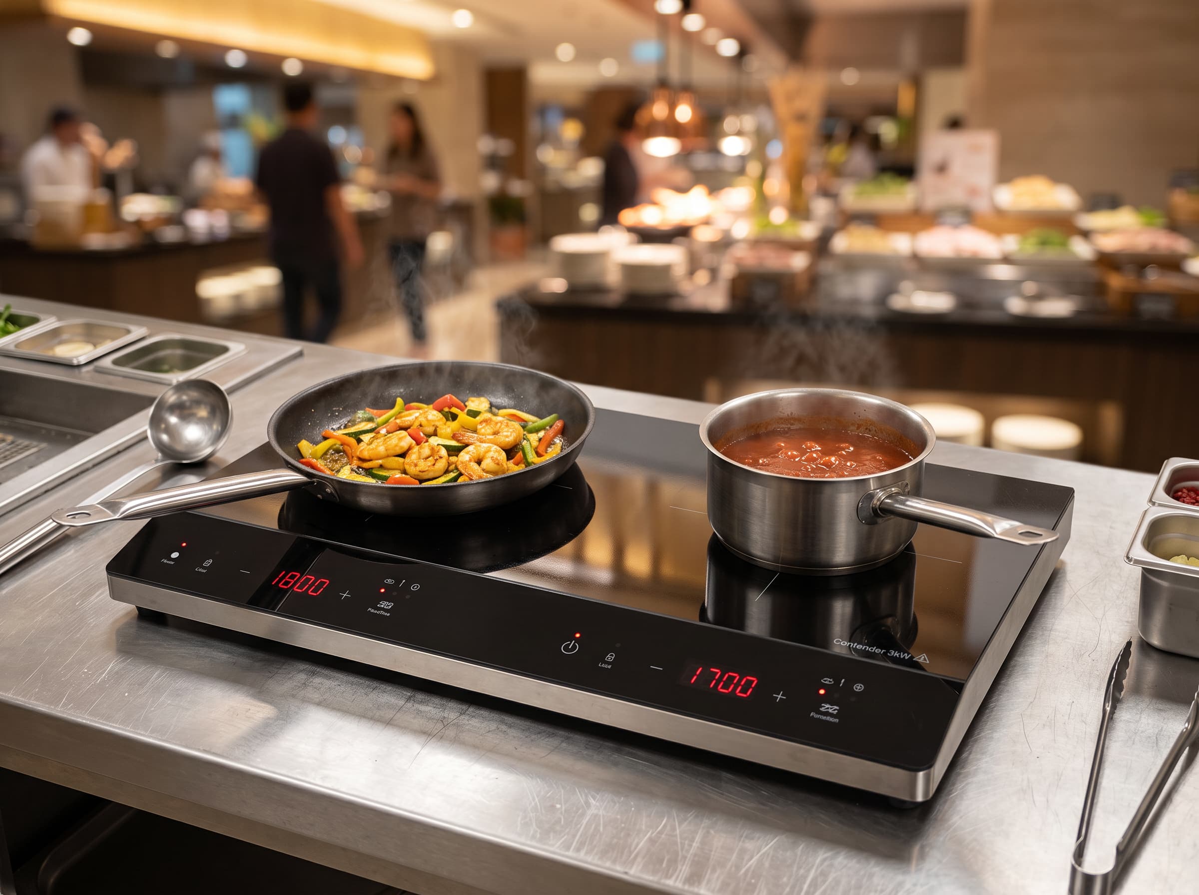 Contender 3kW Double Induction Hob – Two Independent Zones – Touch Control with Safety Lock