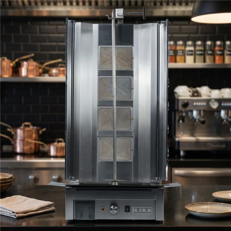 KINN 4 Burner Gas Kebab Grill (50kg Capacity) – Flame Failure Safety & Sliding Burner Tower