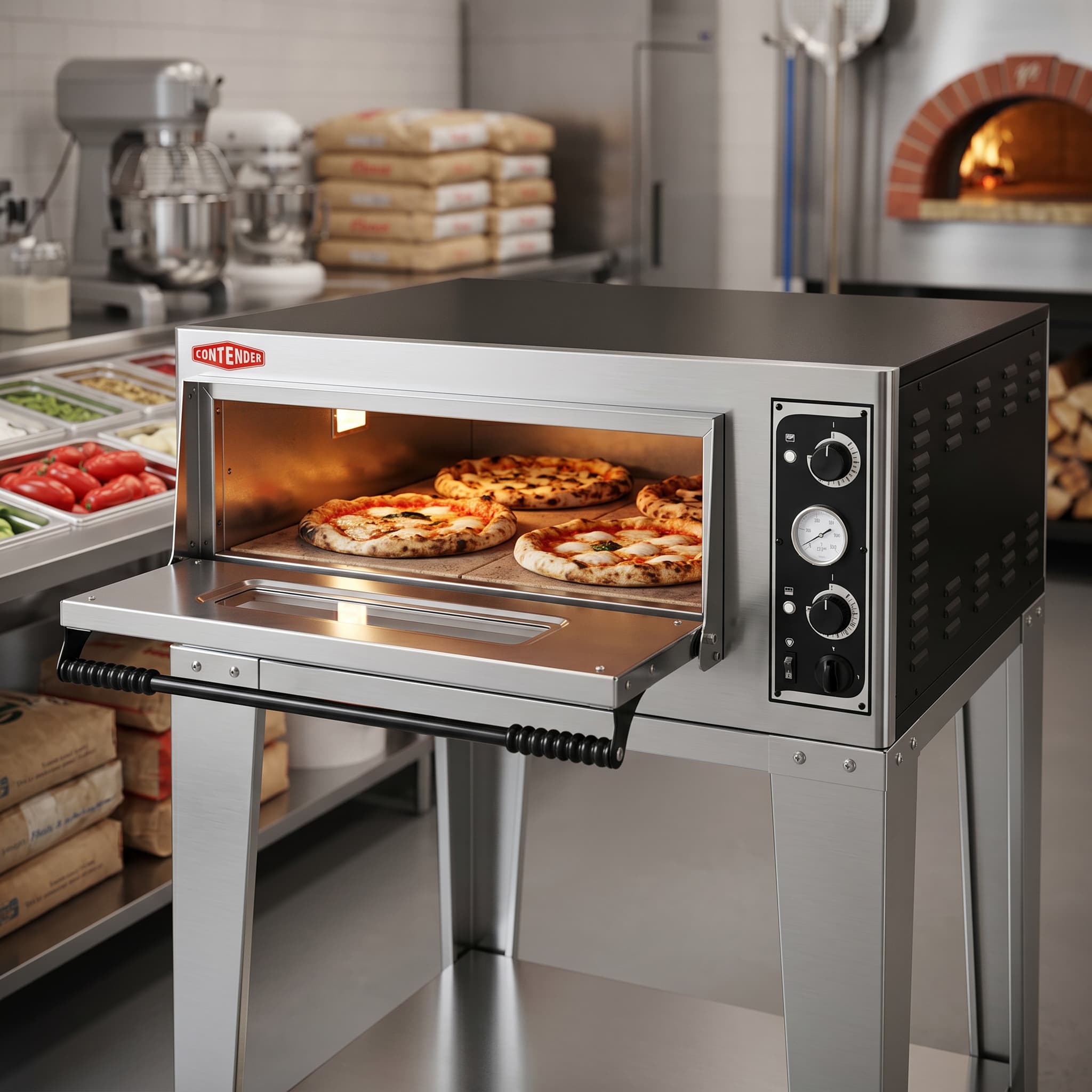 Contender Single Deck Pizza Oven (6 x 13", 3 Phase) - Brick Base for Perfect Heat Distribution and Even Cooking