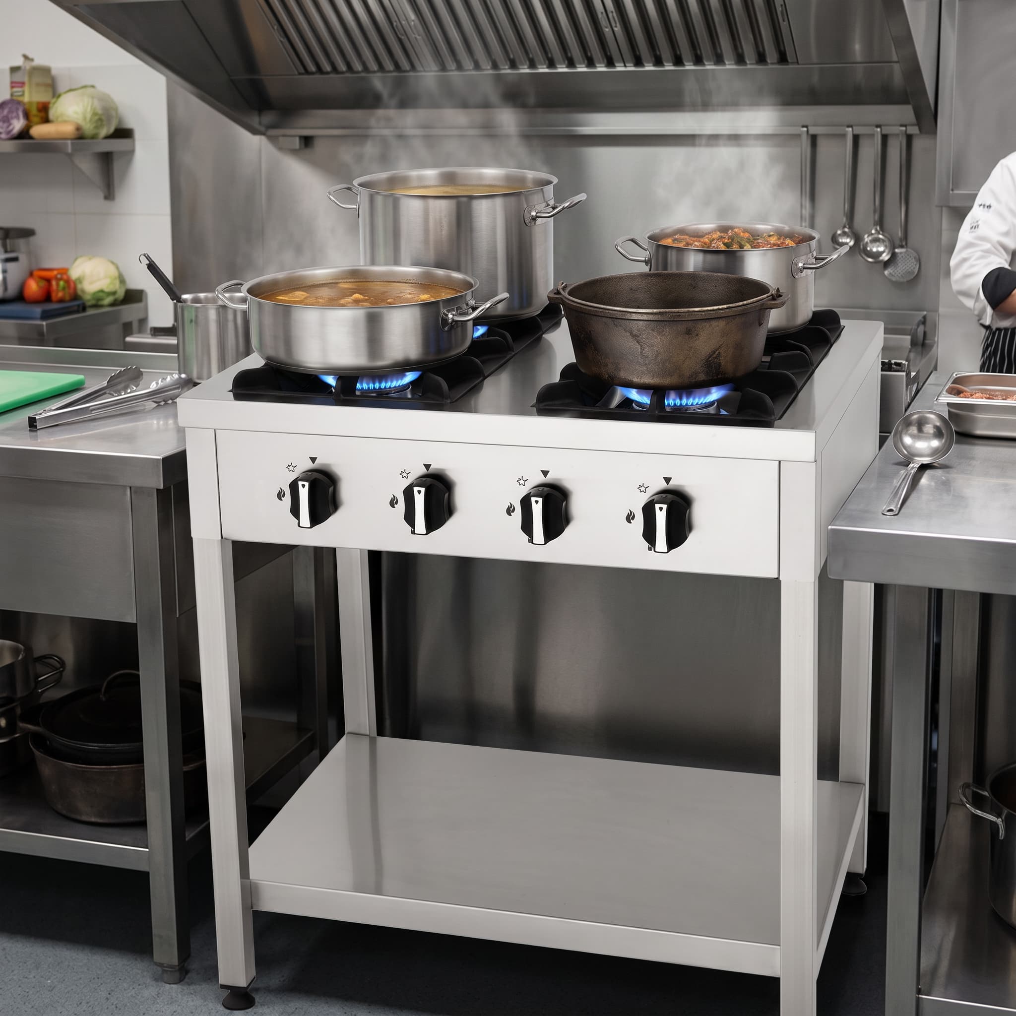 Contender 4 Zone Gas Boiling Ring – Freestanding with Stand & Shelf for High-Volume Boiling