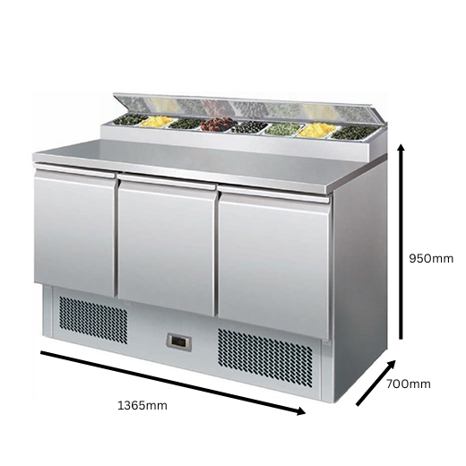 Contender 3 Door Refrigerated Prep Counter (8 × 1/6 GN) – Efficient Food Prep & Chilled Storage