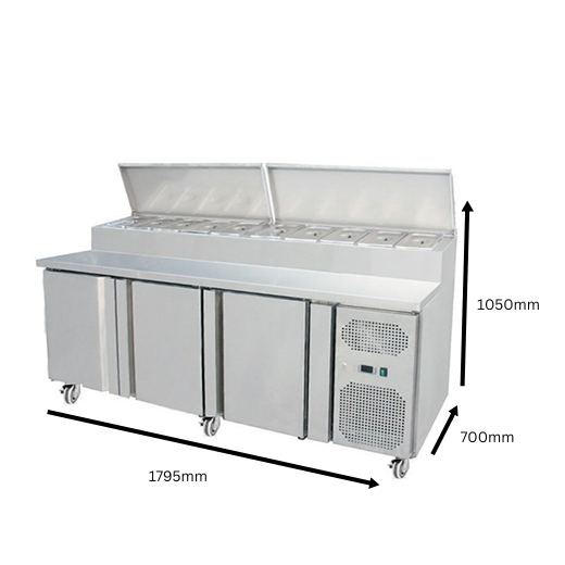 Contender 3 Door Refrigerated Prep Counter (10 × 1/4 GN) – High-Volume Food Prep & Chilled Storage