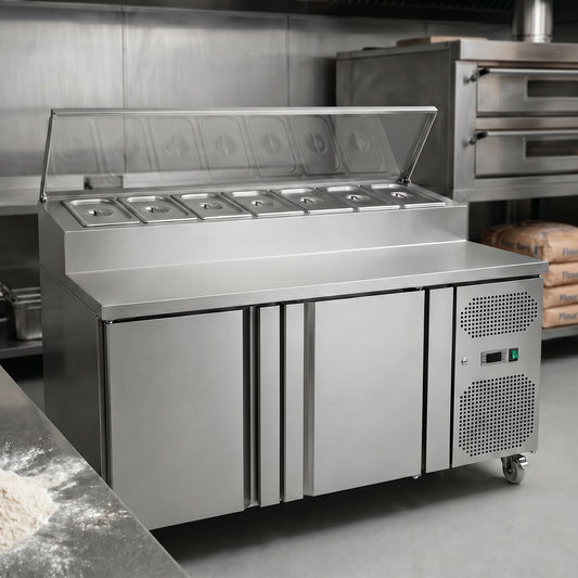Contender 2 Door Refrigerated Prep Counter (7 × 1/4 GN) – Efficient Food Prep & Chilled Storage