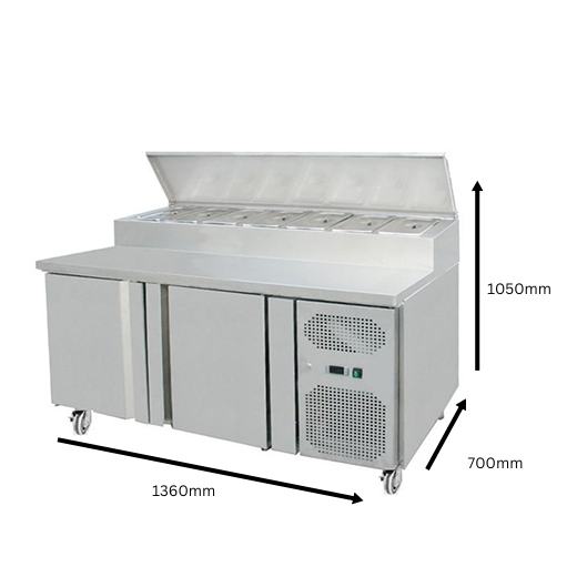 Contender 2 Door Refrigerated Prep Counter (7 × 1/4 GN) – Efficient Food Prep & Chilled Storage