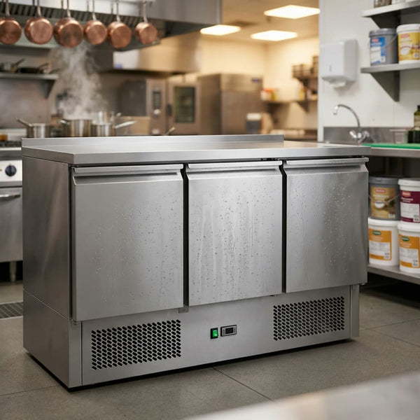 Contender Refrigerated Prep Counter 3 Door Stainless Steel Top