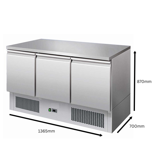 Contender 3 Door Refrigerated Prep Counter (Stainless Steel Top) – Efficient Food Prep & Chilled Storage