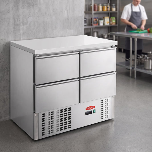 Contender 900mm 4-Drawer Refrigerated Prep Counter – 220L Capacity for High-Volume Prep
