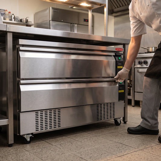 Contender Dual Temperature, 900L Double Drawer Fridge and Freezer - Durable Chilled Storage