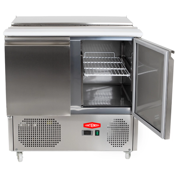 Contender S900 Saladette 2 Door Refrigerated Sandwich Prep Counter. Lift Up Lid
