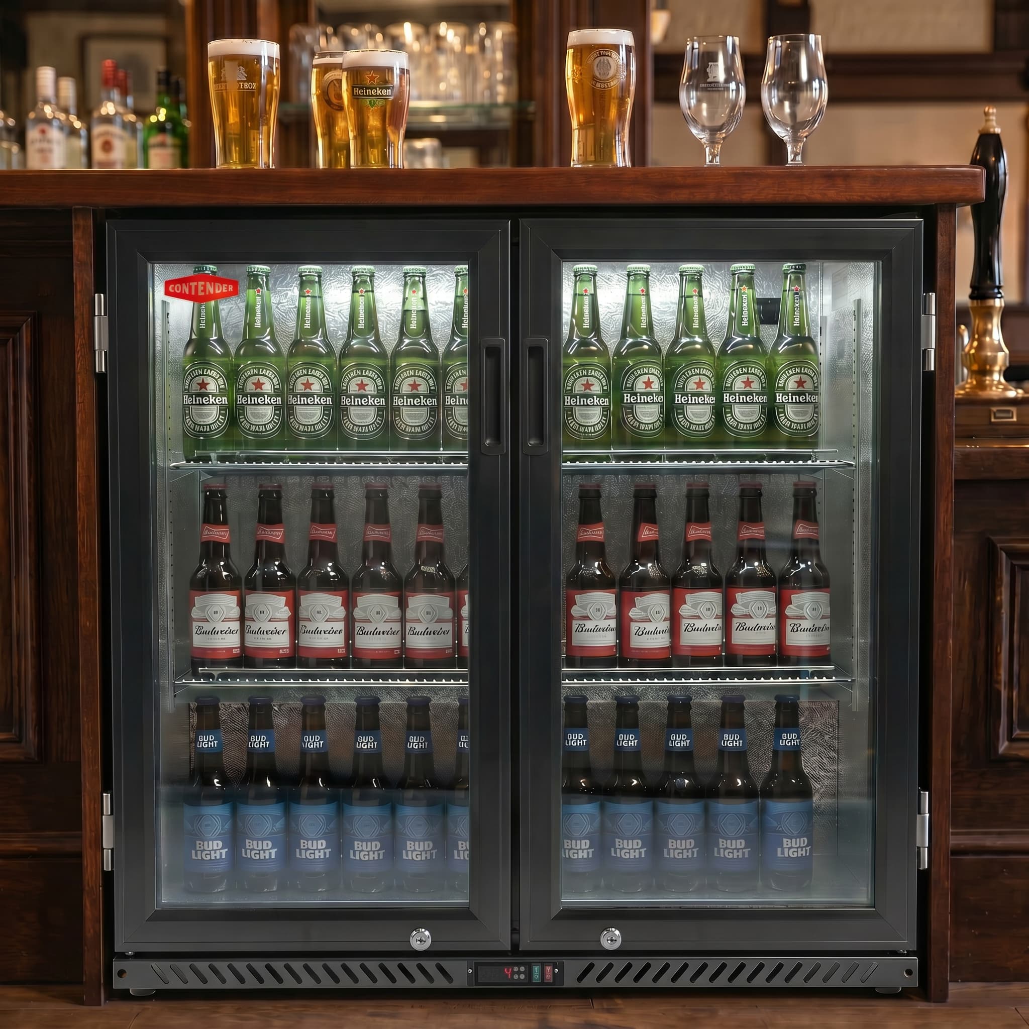 Premium Contender 216L Commercial Double Door Drinks Fridge - Hinged Doors