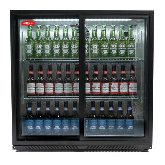 Premium Contender 216L Commercial Double Door Drinks Fridge - Sliding Doors