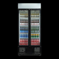 Contender 783L Commercial Double Glass Door Fridge - Hinged Doors