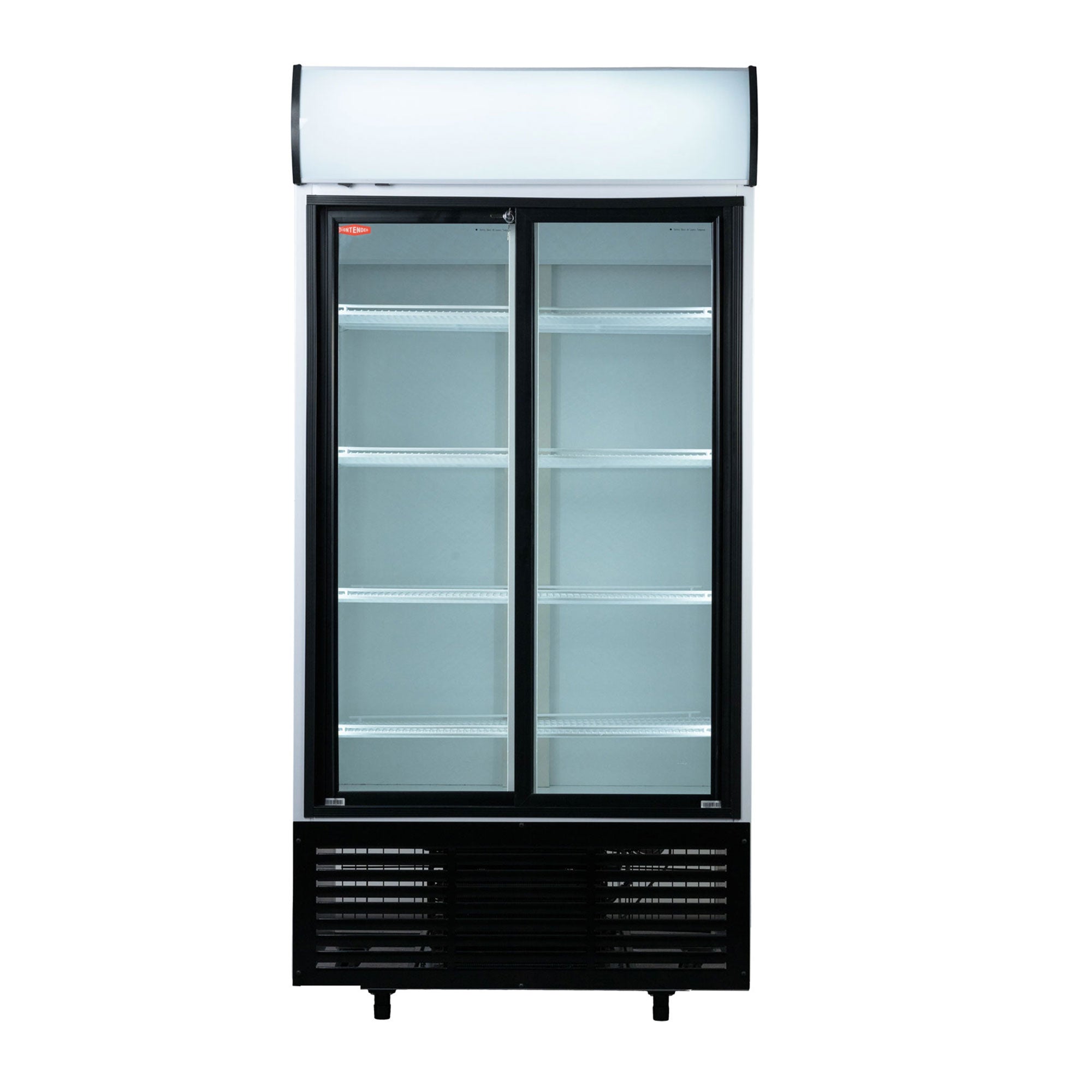 Contender 948L Commercial Double Glass Door Fridge - Sliding Doors