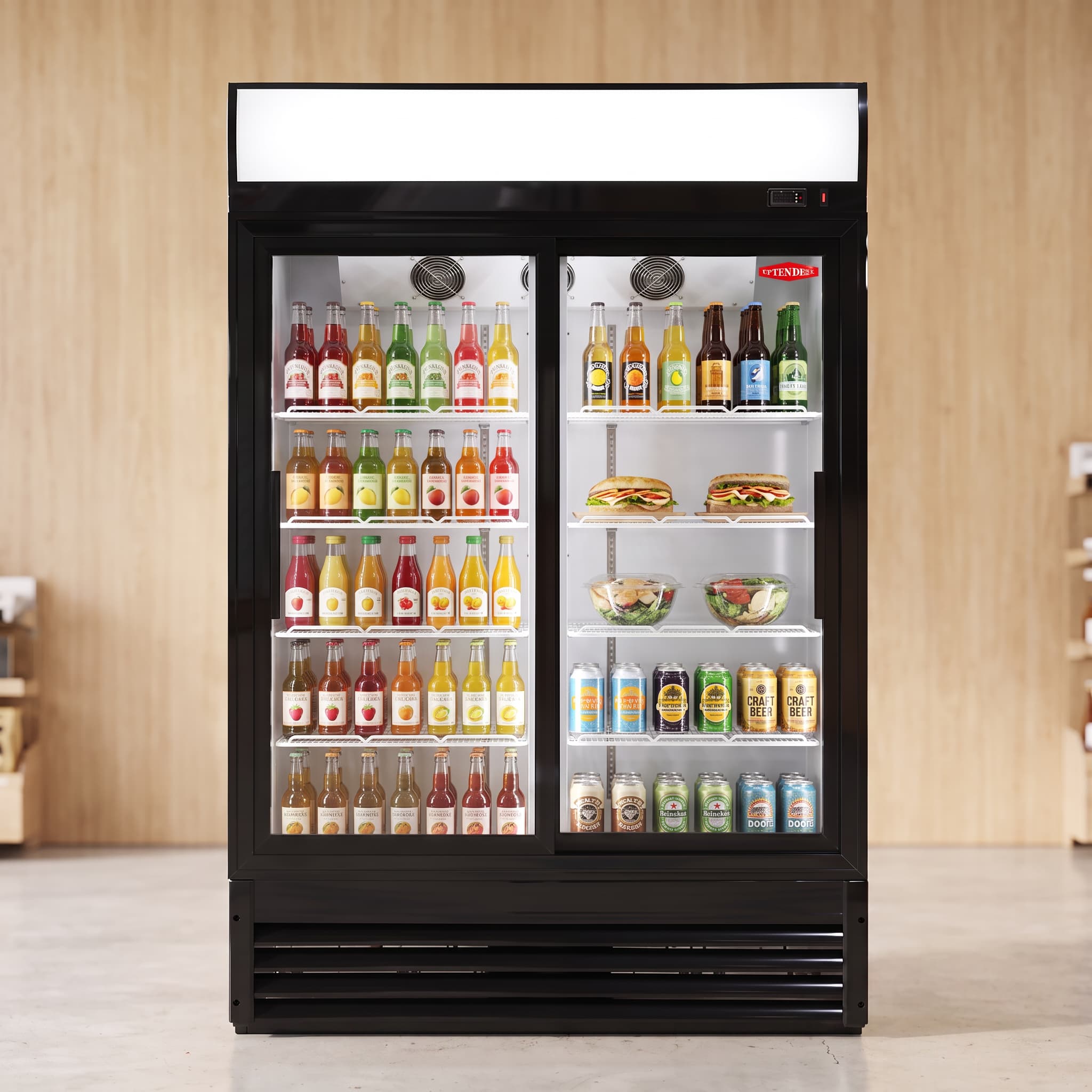 Contender 908L Sliding Glass Door Display Fridge – Space-Saving Access for Busy Counters