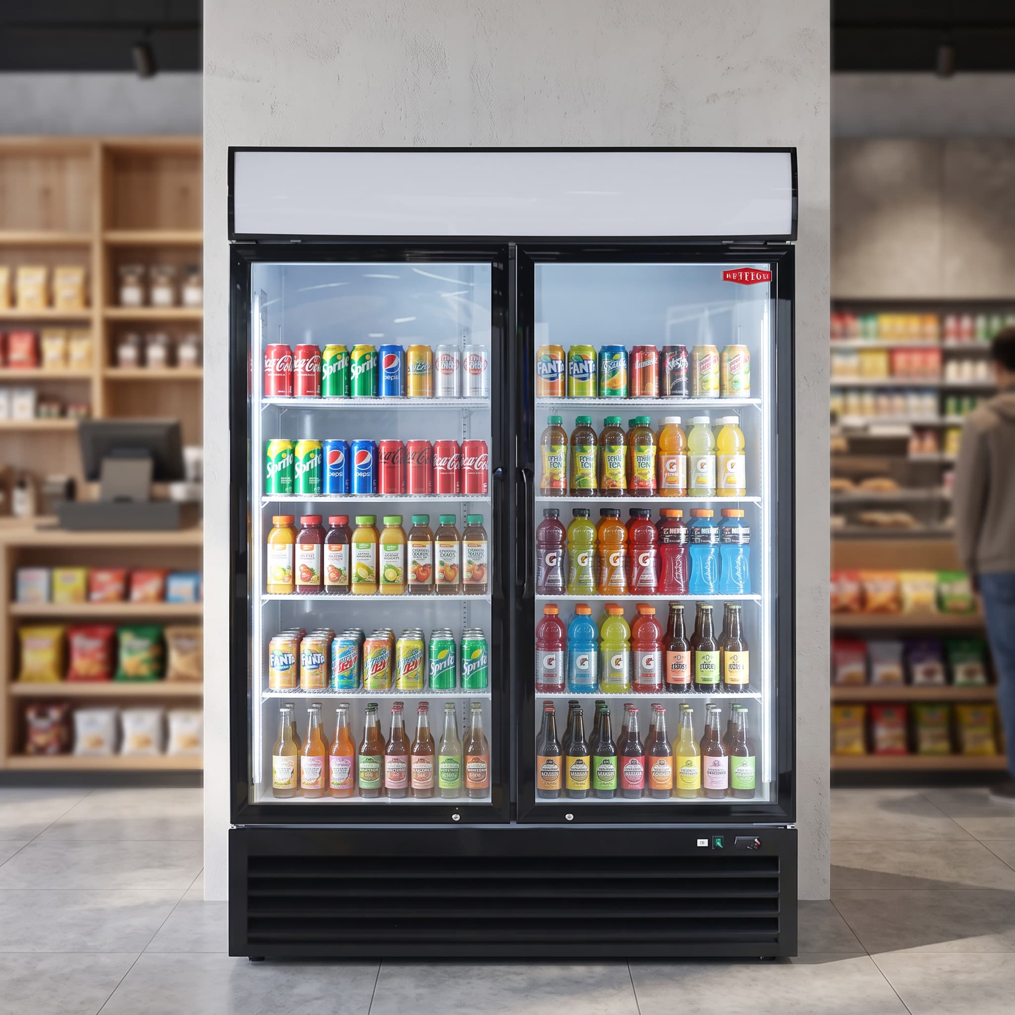 Contender 1180L Hinged Double Door Display Fridge – Maximum Capacity for High-Volume Display
