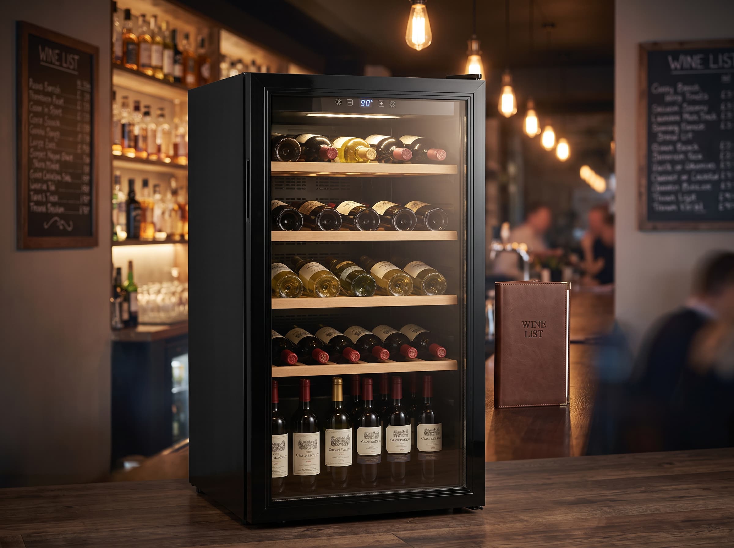 Contender 98L Low Height Wine Chiller – Wooden Shelves – Front of House Display