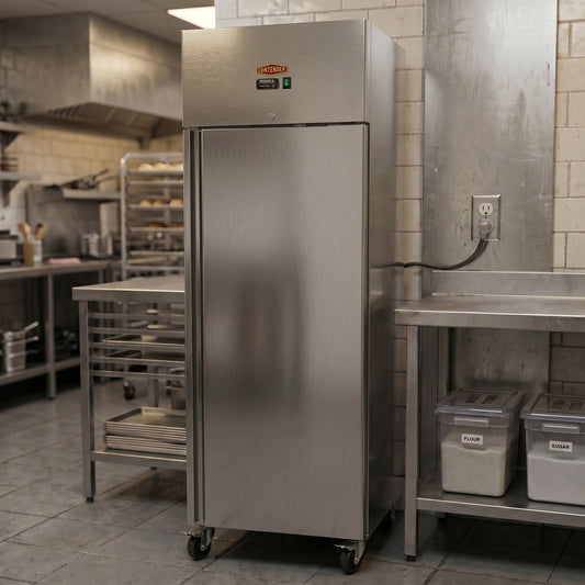 Contender 600 Litre Stainless Steel Single Door Catering Fridge - Fitted Castors