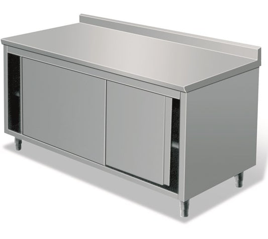 Quattro Stainless Steel Floor Cupboard, 1500mm, Sliding Doors & Upstand – Durable Kitchen Storage