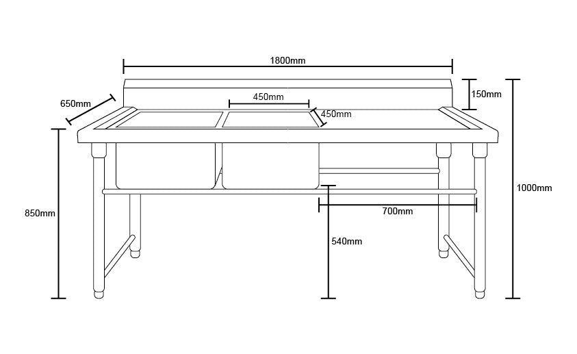 Quattro 1800mm Twin Bowl Stainless Steel Commercial Left Hand Sink