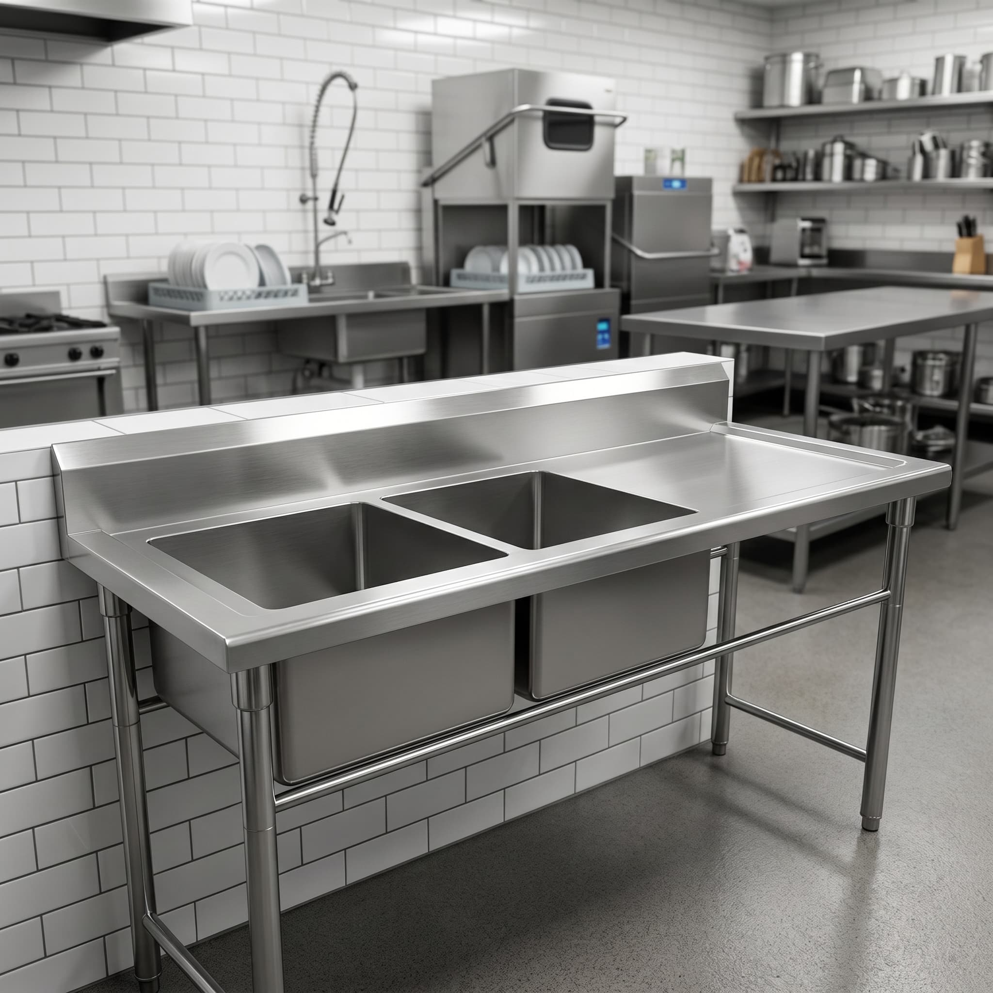 Quattro Stainless Steel Twin Bowl Sink | 1800mm, Left Hand Sink – Heavy-Duty Wash Station