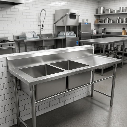 Quattro Stainless Steel Twin Bowl Sink | 1800mm, Left Hand Sink – Heavy-Duty Wash Station