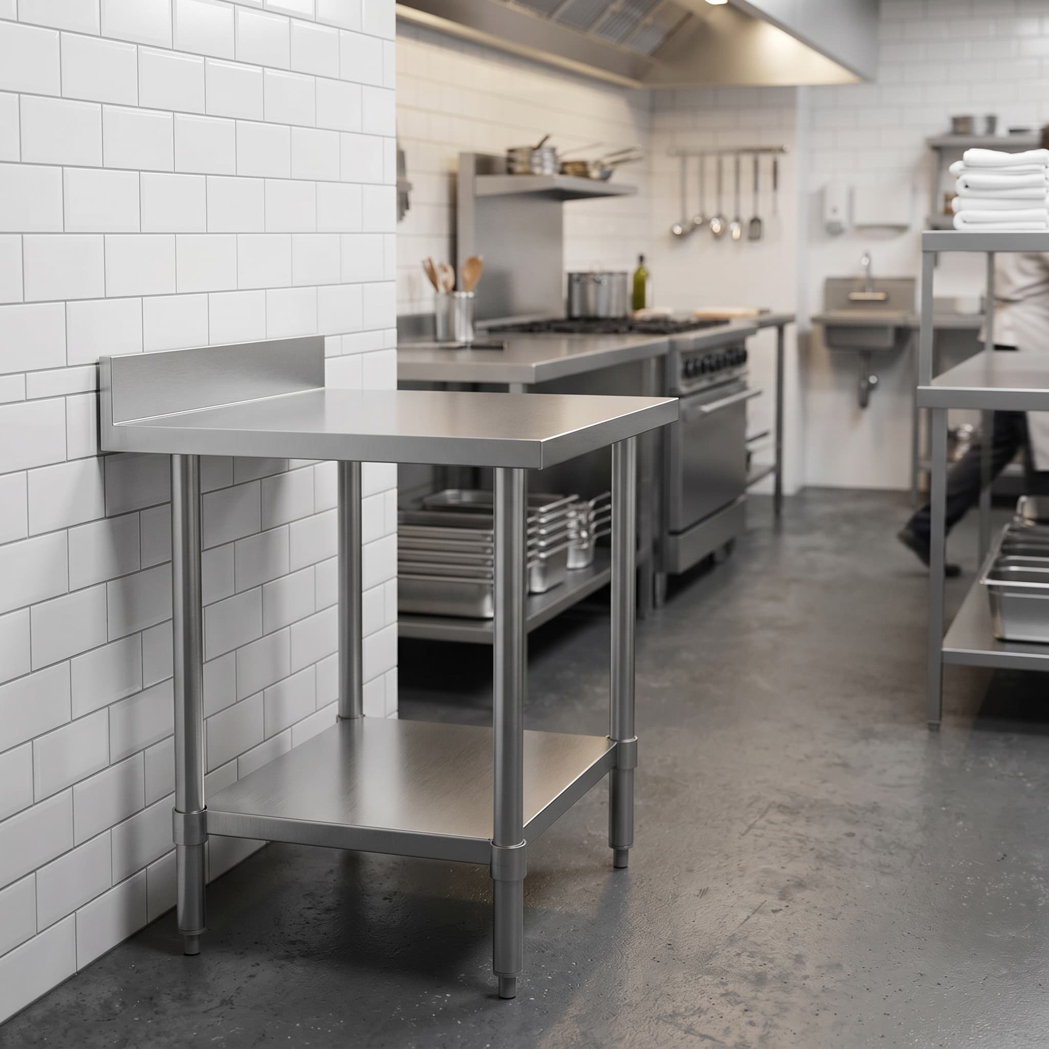 Quattro Stainless Steel Wall Table, 600mm, Upstand & Undershelf – Compact Wall-Mounted Prep
