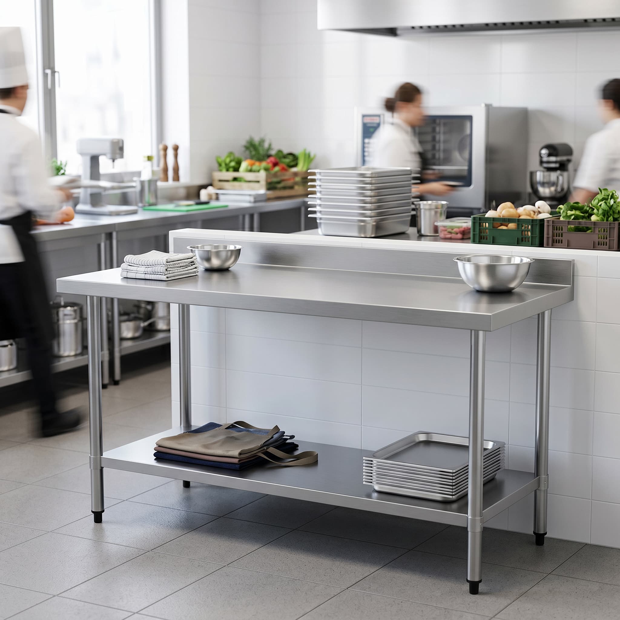 Quattro Stainless Steel Wall Table, 900mm, Upstand & Undershelf – Neat Wall-Mounted Prep Space