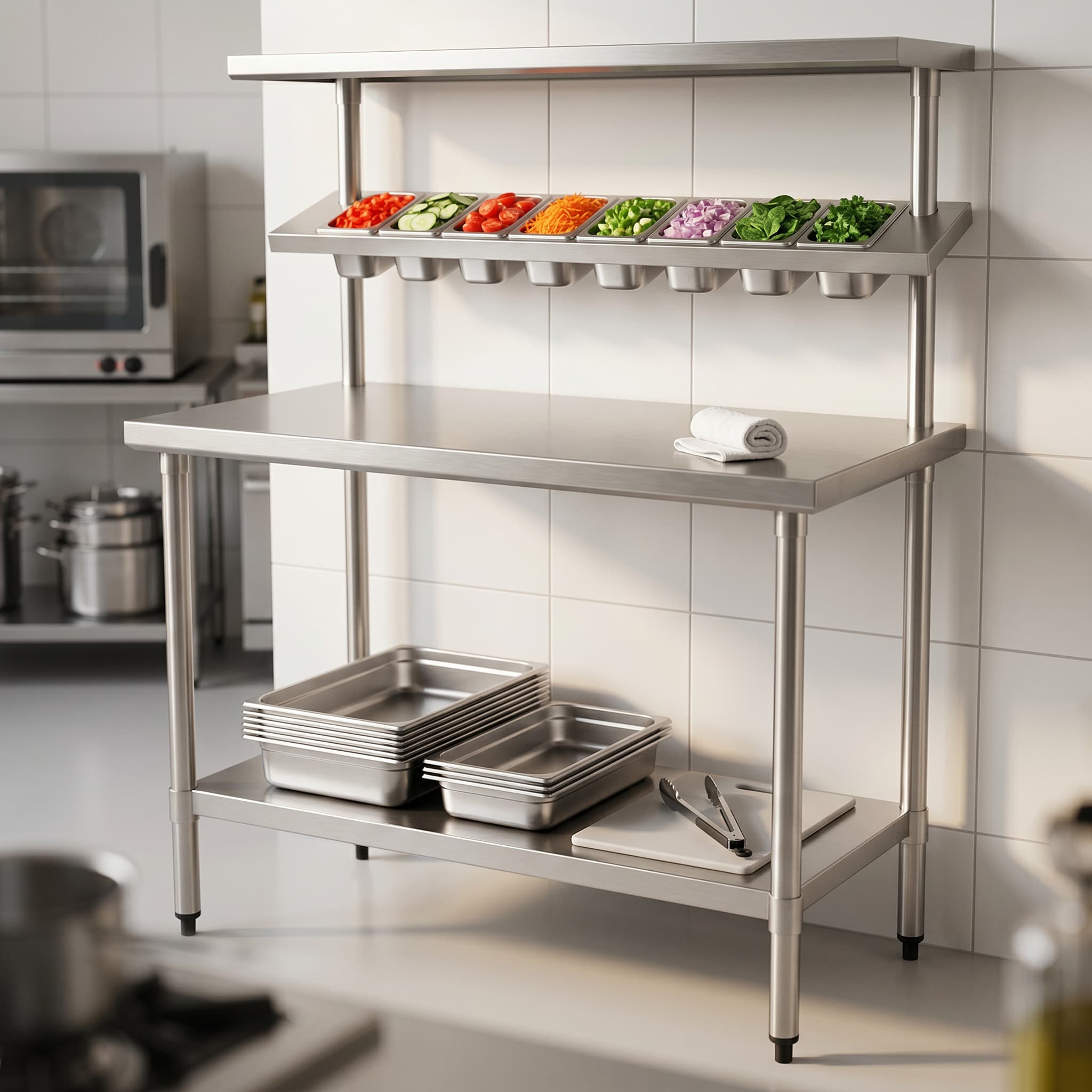 Quattro 1200mm Stainless Steel Prep Table (GN Pan Holder) – Efficient Food Prep & Storage