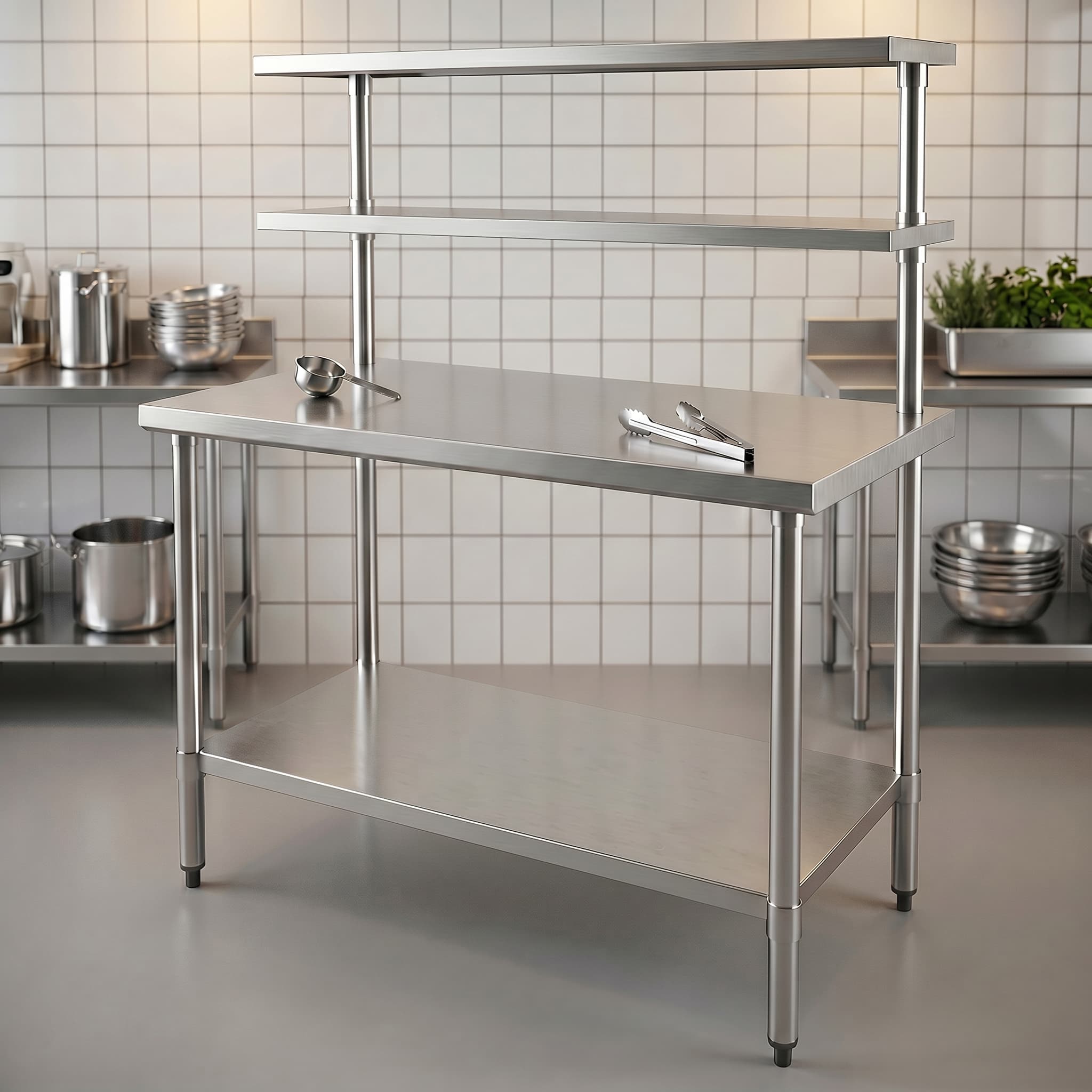 Quattro 1200mm Stainless Steel Prep Table (Overshelves) – Efficient Food Prep & Storage