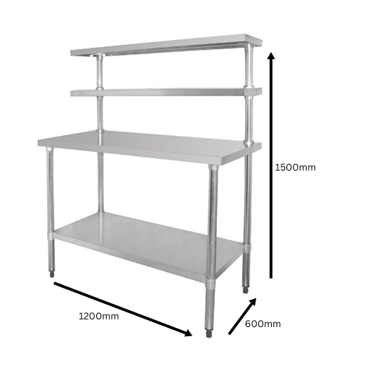 Quattro 1200mm Stainless Steel Prep Table (Overshelves) – Efficient Food Prep & Storage