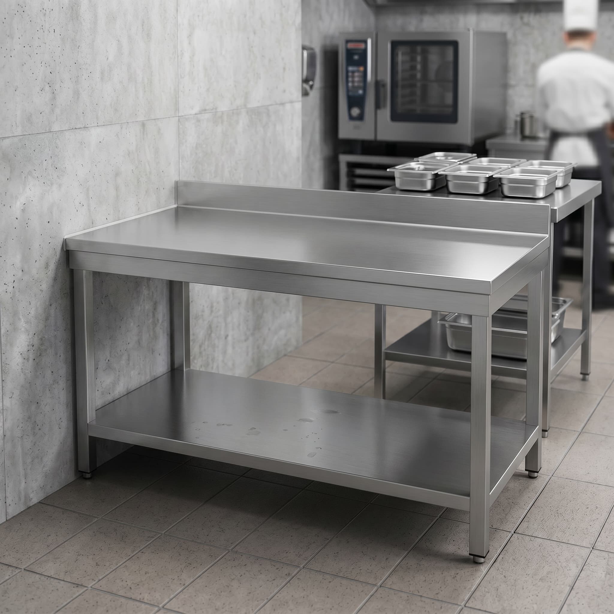 Quattro 1000mm Wide Stainless Steel Wall Table With Splashback