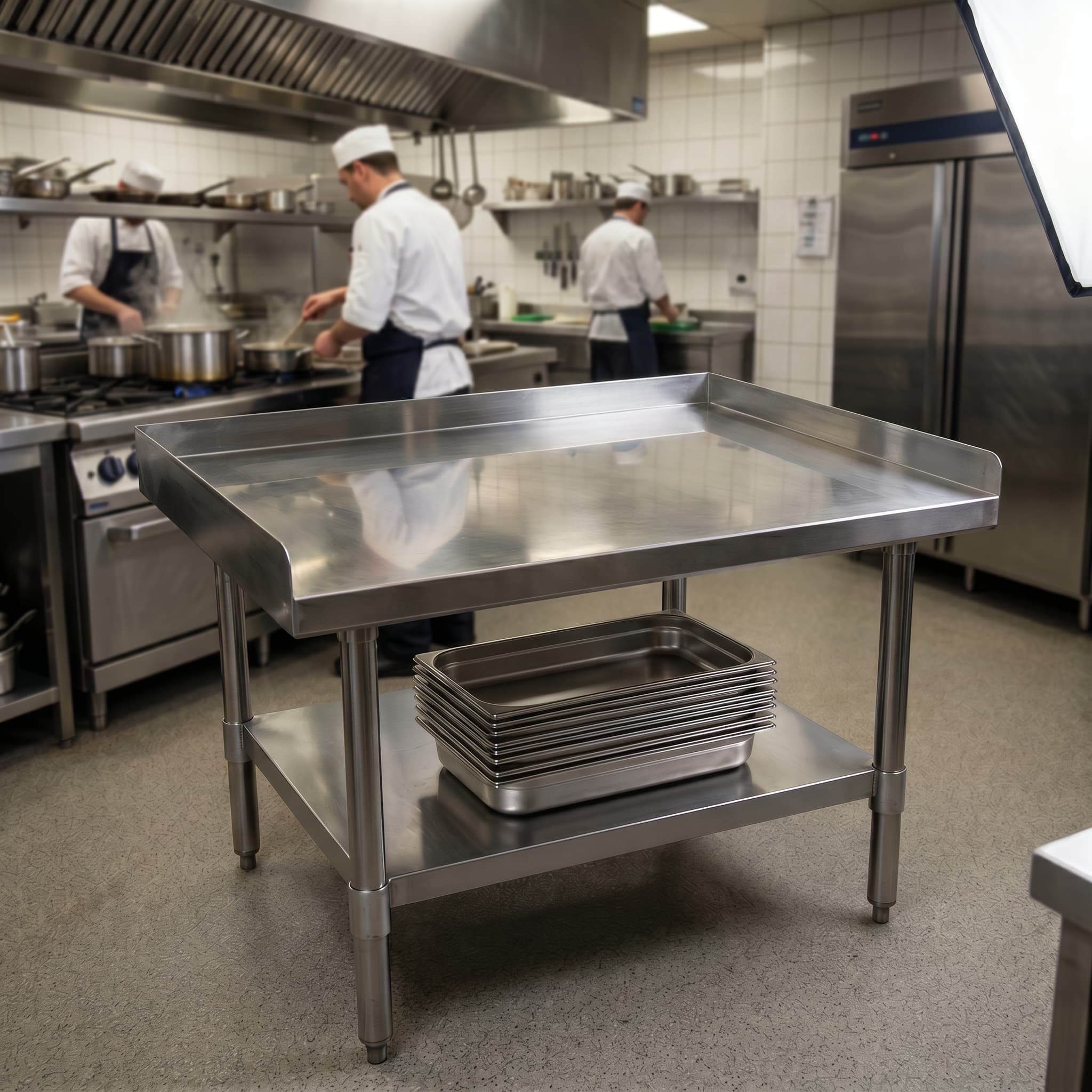 Quattro Stainless Steel Equipment Stand, 1200mm, 3 Side Turnup – Secure Base for Heavy Kit