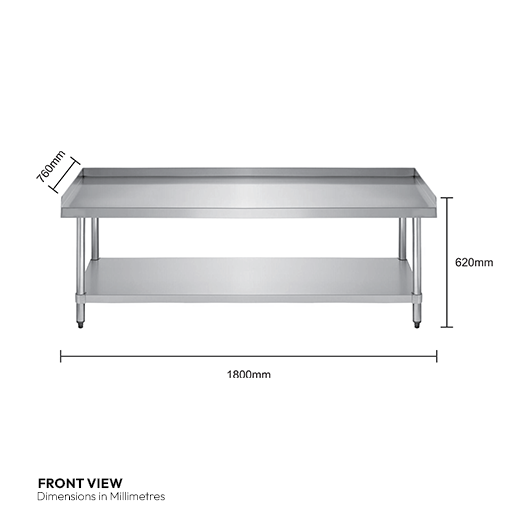Quattro Stainless Steel Equipment Stand, 1800mm, 3 Side Turnup – Full-Length Secure Base for Heavy Kit