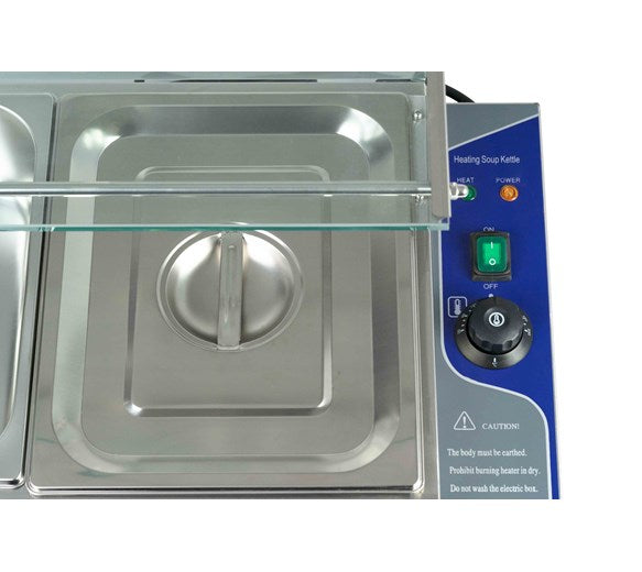 GRADED - Quattro Bain Marie Heated Display Unit. 5 x 1-2 GN Pans & Lids With Glass Surround